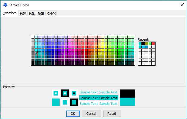 The colour selection window
