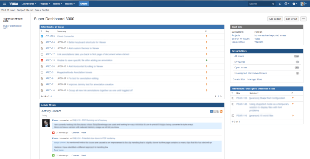 My JIRA Dashboard