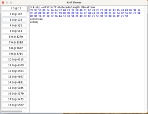 JPedal debugger showing Xref tables